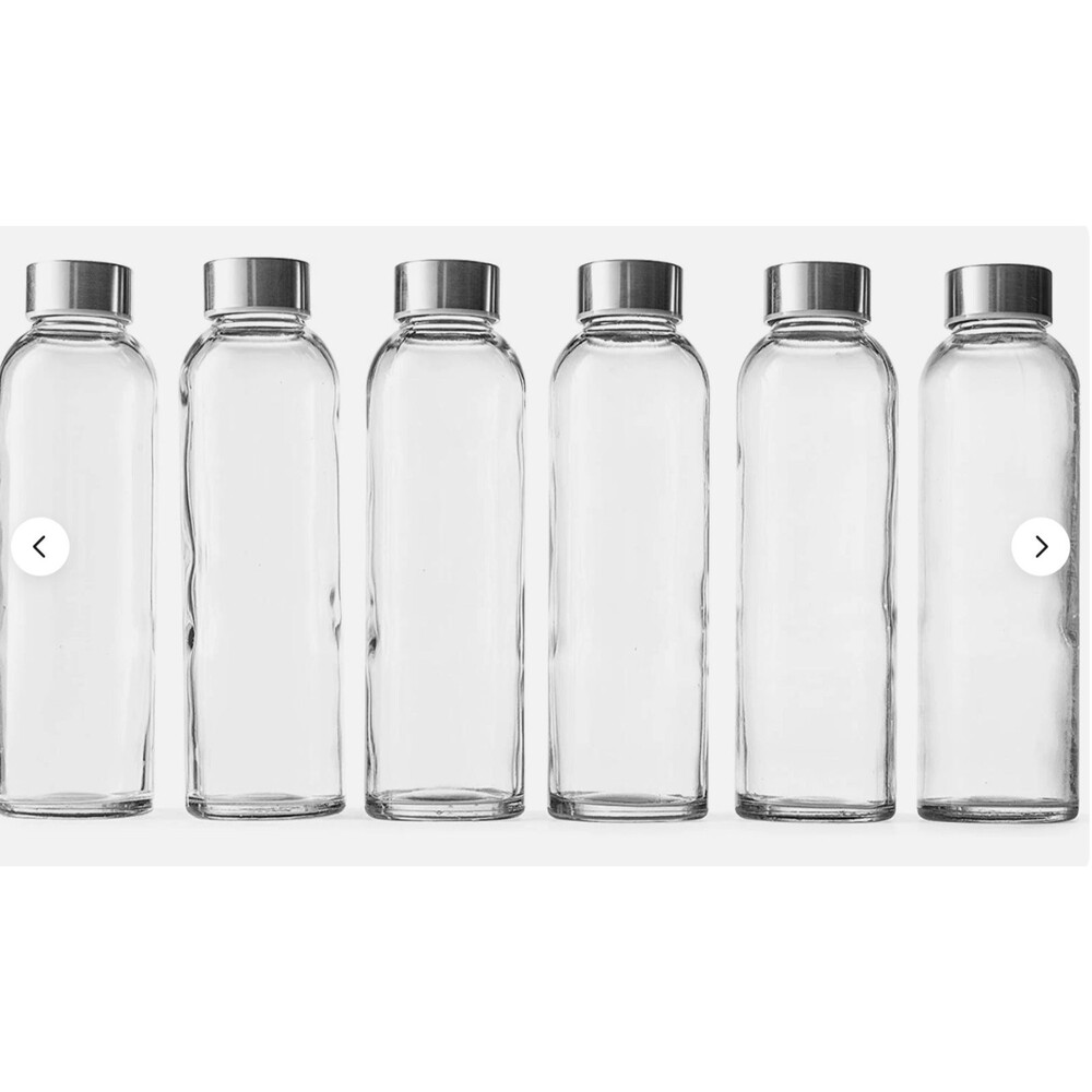 Epica Glass Bottles 6 Set w/ Sealing Screw Lids 18oz Water Reusable Recycle
